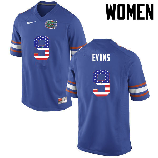Women Florida Gators #9 Josh Evans College Football USA Flag Fashion Jerseys-Blue - Click Image to Close